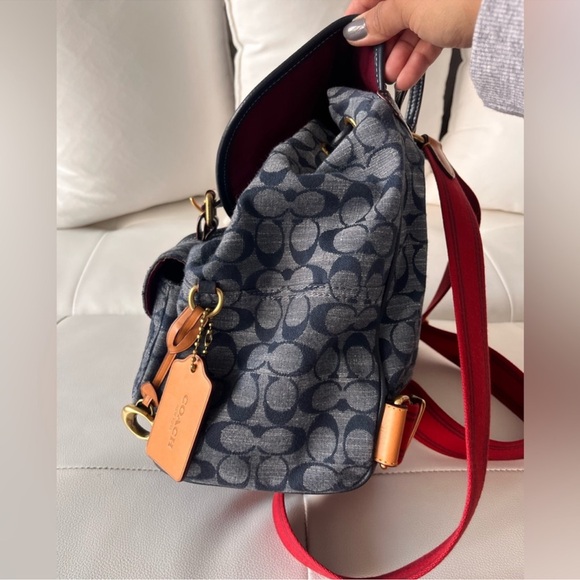 🐎COACH CARGO🐎  DENIM SIGNATURE CANVAS BACKPACK - Picture 7 of 14